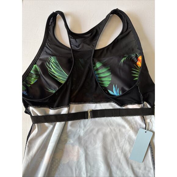 Yonique NWT Women's M Hawaiian Tropical Swim Suit Tankini Built In Bra Racerback - Picture 4 of 12